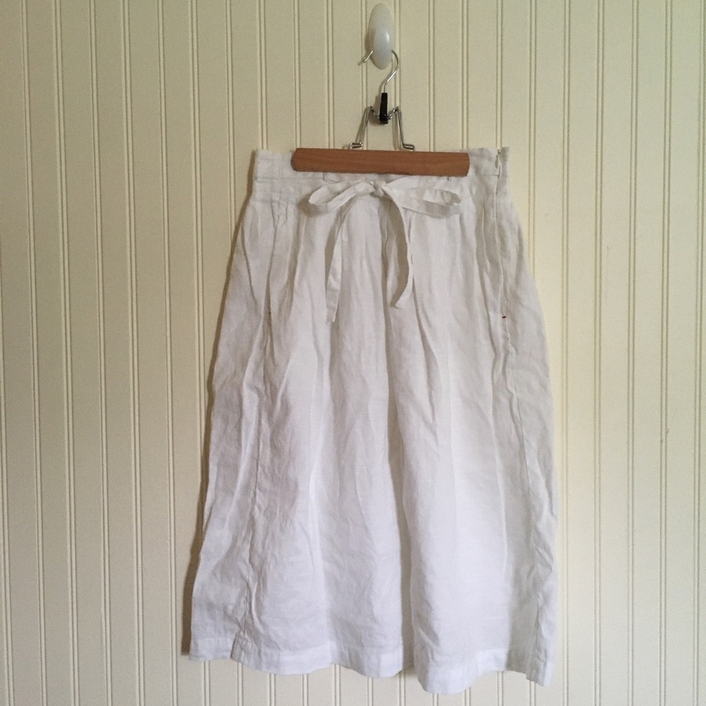 Ines de La Fressange x Uniqlo white bow tie linen cotton skirt size XXS EUC